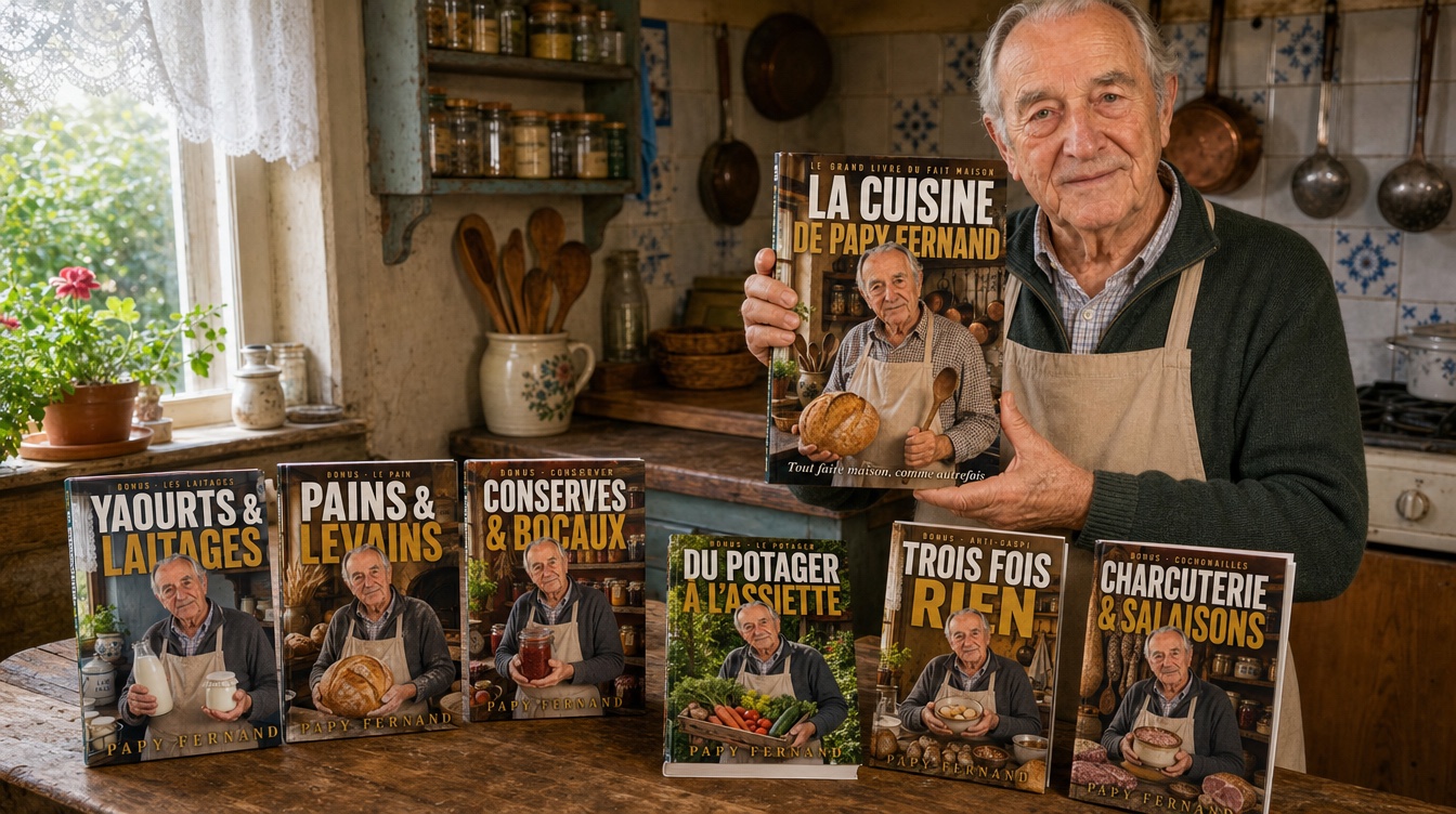 Papy Fernand dans sa cuisine, beurre et lait faits maison